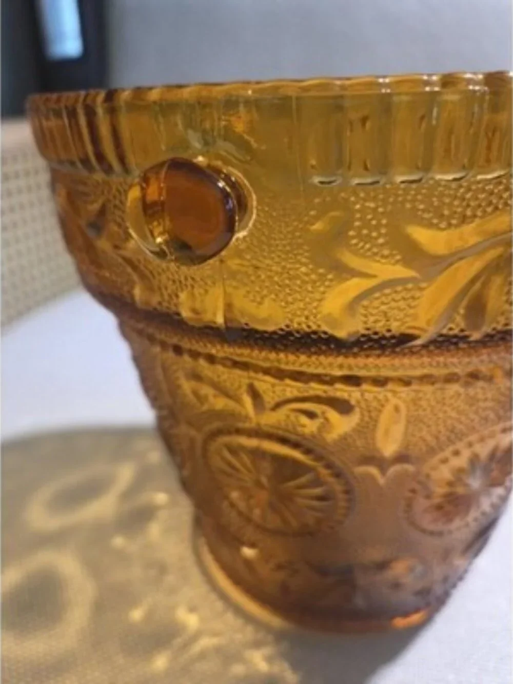Vintage Indiana Glass Amber Moon & Stars Concord Ice Bucket Hanging Planter Box